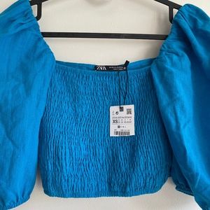 Zara linen blue cropped blouse (brand new)!!!